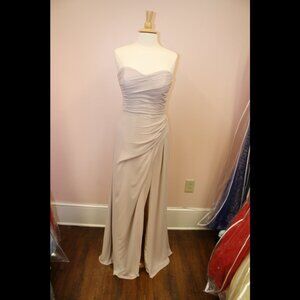 Hayley Paige Occasions Formal Strapless Chiffon Tan Bridesmaid Dress 12